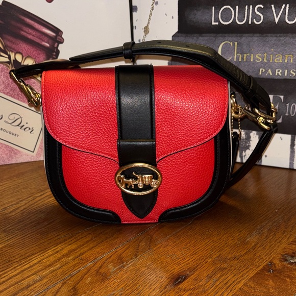 Coach Handbags - Coach Georgie Saddle Bag in Colorblock - Sport Red/Black EUC